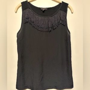 Banana Republic sleeveless top with fringe detail in black